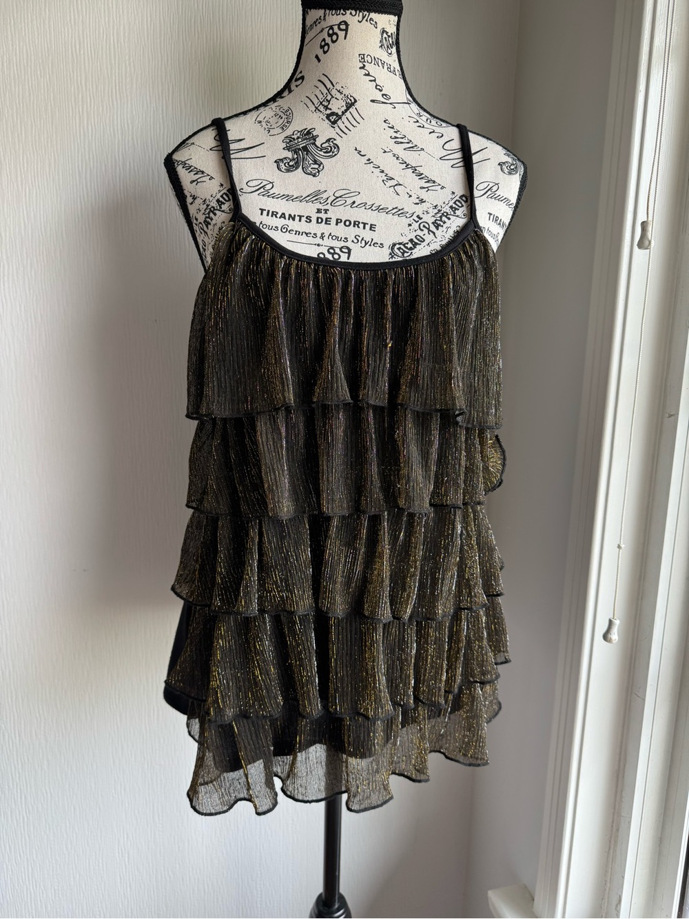 No Boundaries Black and Gold Tiered Ruffle Cami